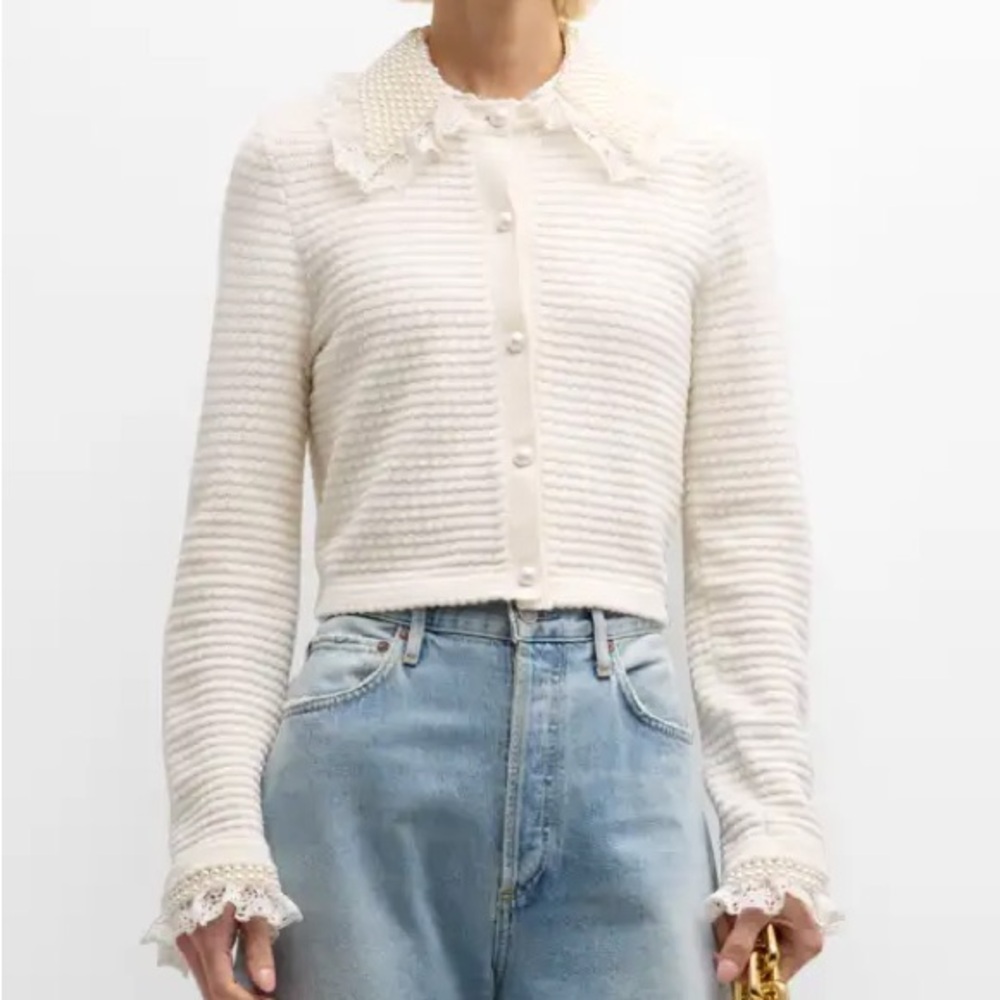 Alice + Olivia Noella embellished cotton-blend cardigan size XL